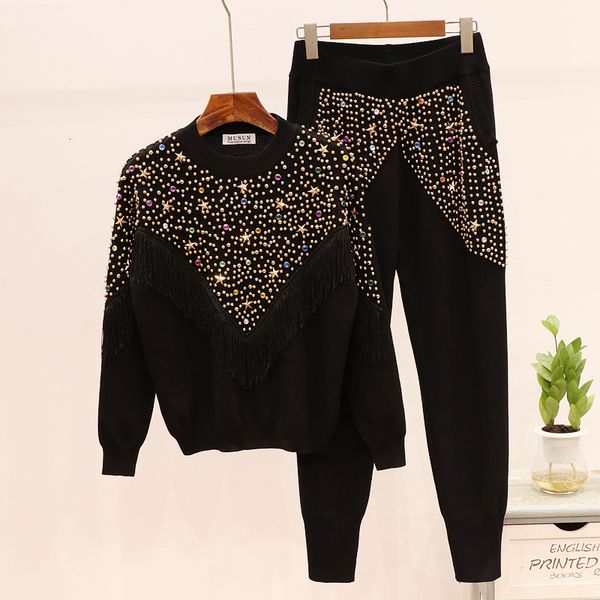 women s two piece pants autumn winter tracksuit female loose knit 2pc fashion beading tassel knitted sweater sports pencil women set 221119, White
women s two piece pants autumn winter tracksuit female loose knit 2pc fashion beading tassel knitted sweater sports pencil women set 221119, White