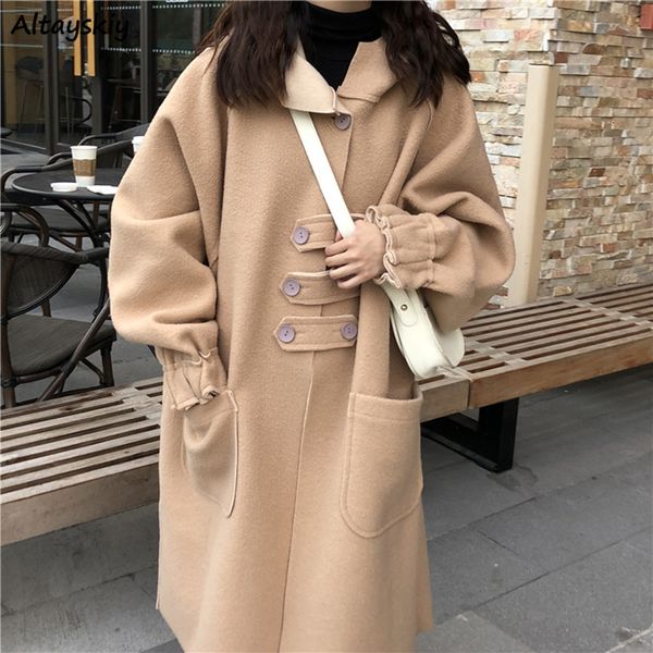 women blend coat designed buttons pockets solid winter long coats hooded lovely thick overcoats girls korean fashion 221119, Black
women blend coat designed buttons pockets solid winter long coats hooded lovely thick overcoats girls korean fashion 221119, Black