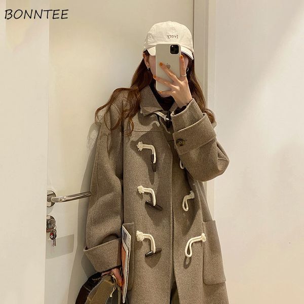 women blend winter korean style loose fashion horn button outwear sweet vintage thicker college all match turn down collar chic 221119, Black
women blend winter korean style loose fashion horn button outwear sweet vintage thicker college all match turn down collar chic 221119, Black