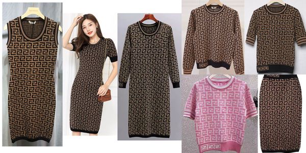 designer women casual dresses classic knit dress fashion letters pattern short sleeve womens clothing, Black;gray
designer women casual dresses classic knit dress fashion letters pattern short sleeve womens clothing, Black;gray