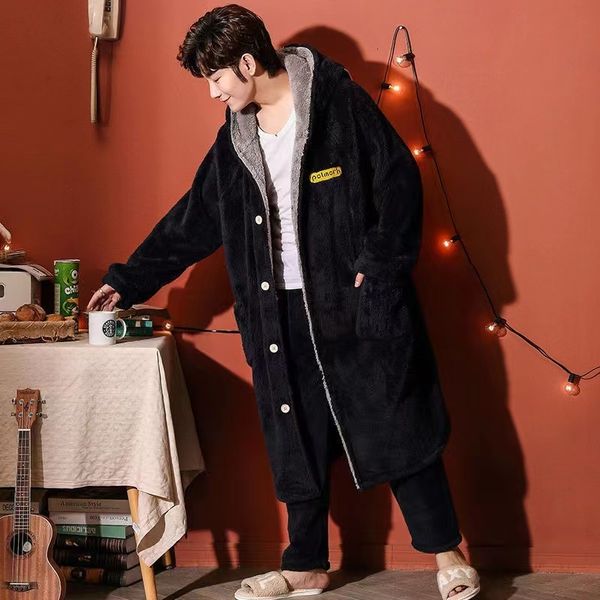 men s sleepwear autumn winter pajamas sets for men thick warm coral fleece nightgown 2piece set pyjamas suit male bathrobe robes 221119, Black;brown
men s sleepwear autumn winter pajamas sets for men thick warm coral fleece nightgown 2piece set pyjamas suit male bathrobe robes 221119, Black;brown
