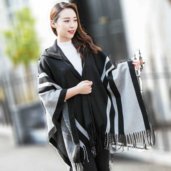 autumn and winter women's cloak shawl hat warm tassel scarf imitation cashmere shawl multifunctional split scarf blanket scarves, Blue;gray
autumn and winter women's cloak shawl hat warm tassel scarf imitation cashmere shawl multifunctional split scarf blanket scarves, Blue;gray