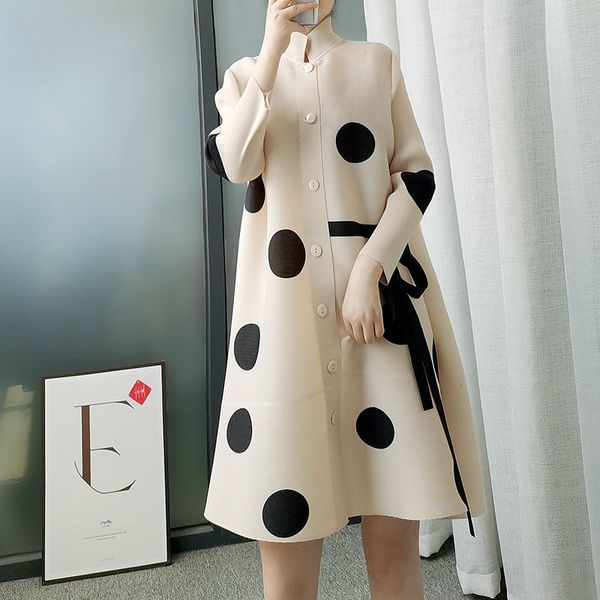 women's wool blends pleated ladies windbreaker jacket autumn single-breasted stand collar lightly cooked print polka dot 221121, Black
women's wool blends pleated ladies windbreaker jacket autumn single-breasted stand collar lightly cooked print polka dot 221121, Black