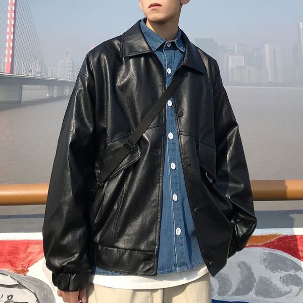 men's leather faux leather vintage hong kong style jacket men's spring autumn handsome retro motorcycle jacket leather pu techwear, Black
men's leather faux leather vintage hong kong style jacket men's spring autumn handsome retro motorcycle jacket leather pu techwear, Black