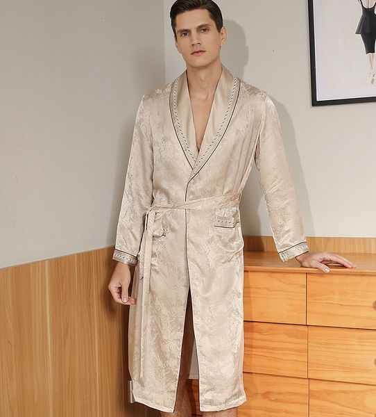 men s sleepwear 19mm 100 real silk robes men spring and summer jacquard satin men s nightgown long sleeved simple mulberry 221119, Black;brown
men s sleepwear 19mm 100 real silk robes men spring and summer jacquard satin men s nightgown long sleeved simple mulberry 221119, Black;brown