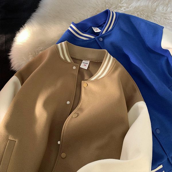 women's down parkas solid color stitching baseball uniform women's spring casual korean bf high street jacket american vinatge pre, Black
women's down parkas solid color stitching baseball uniform women's spring casual korean bf high street jacket american vinatge pre, Black