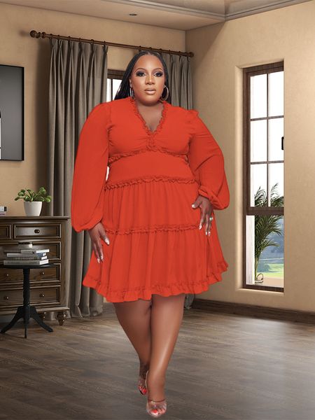 plus size dresses v neck solid color mini dress size women's autumn long sleeve elegant ruffle hem a line skirt wholesale drop 221121, Black
plus size dresses v neck solid color mini dress size women's autumn long sleeve elegant ruffle hem a line skirt wholesale drop 221121, Black
