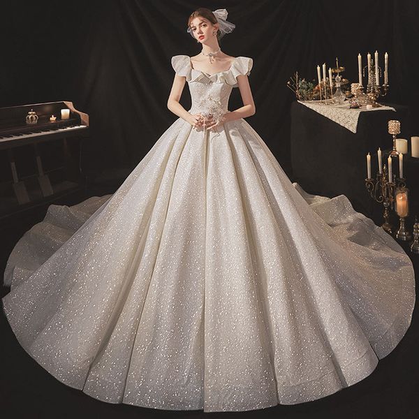 luxury arabic a line wedding dresses shiny bridal gowns sequined long train chapel vintage ball gown marriage vestido de novia, White
luxury arabic a line wedding dresses shiny bridal gowns sequined long train chapel vintage ball gown marriage vestido de novia, White