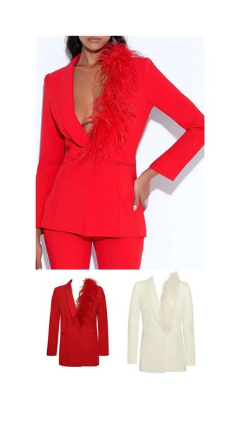 runway high-quality feather decoration office lady blazer and seven-point pants, White;black
runway high-quality feather decoration office lady blazer and seven-point pants, White;black