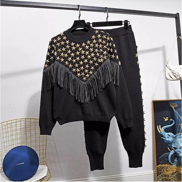 women's two piece pants spring autumn set tracksuit women fashion beading tassel long sleeves coat temperament knitted female h679 2211, White
women's two piece pants spring autumn set tracksuit women fashion beading tassel long sleeves coat temperament knitted female h679 2211, White