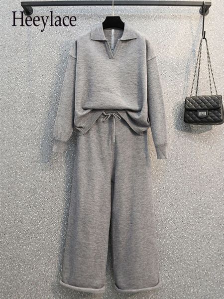 women's two piece pants winter knitted 2 set s outfits korean casual turn down collar sweater and wide leg for women 221121, White
women's two piece pants winter knitted 2 set s outfits korean casual turn down collar sweater and wide leg for women 221121, White