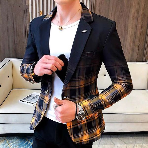 men's suits blazers spring autumn men blazer fashion colorblock plaid slim fit jacket man wedding business clothing dress coats 221121, White;black
men's suits blazers spring autumn men blazer fashion colorblock plaid slim fit jacket man wedding business clothing dress coats 221121, White;black