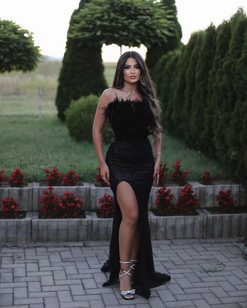 african black sequins mermaid prom dresses for women with feathers strapless pageant party gowns long high side split cocktail formal evenin
african black sequins mermaid prom dresses for women with feathers strapless pageant party gowns long high side split cocktail formal evenin