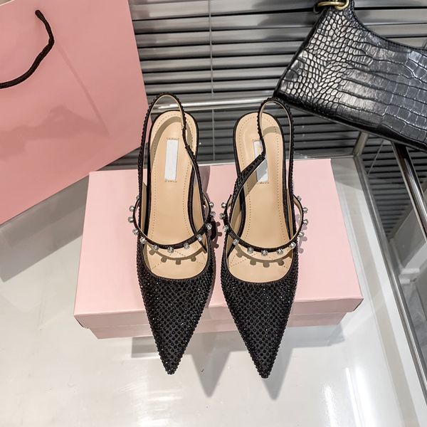 women sandal dress high heels shoes slingbacks mid stiletto high heels summer rhinestone pumps pointy toe wedding career party polka dot dai, Black
women sandal dress high heels shoes slingbacks mid stiletto high heels summer rhinestone pumps pointy toe wedding career party polka dot dai, Black