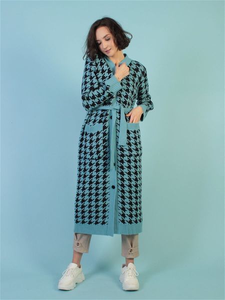 women blends female cardigan houndstooth print long sleeve coat with pockets and waist belt for spring fall 221119, Black
women blends female cardigan houndstooth print long sleeve coat with pockets and waist belt for spring fall 221119, Black