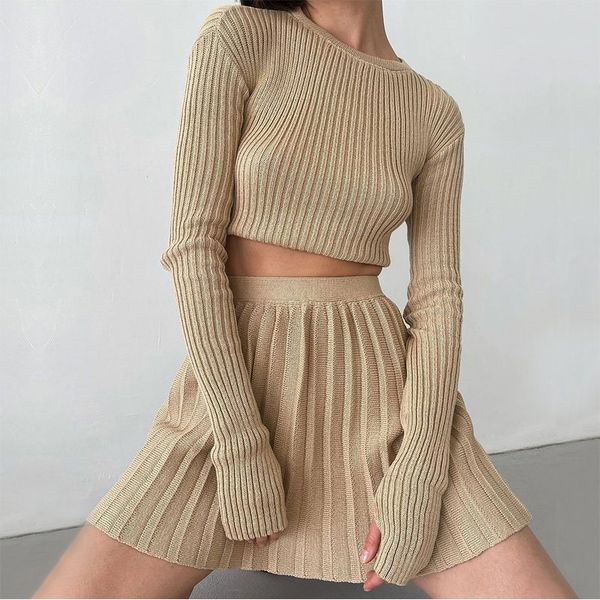 two piece dress casual dresses knitted suit with skirt women solid spring mini pleated and long sleeve slim crop pullover lady 2 pieces sets, White
two piece dress casual dresses knitted suit with skirt women solid spring mini pleated and long sleeve slim crop pullover lady 2 pieces sets, White