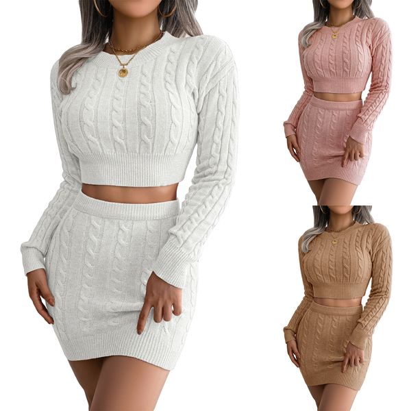 two piece dress casual dresses women fall 2 pieces outfits solid color twist knitted round neck long sleeve cropped sweater wrapped hip mini, White
two piece dress casual dresses women fall 2 pieces outfits solid color twist knitted round neck long sleeve cropped sweater wrapped hip mini, White