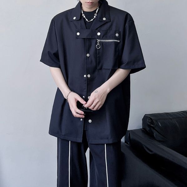 men's casual shirts black high sense short sleeve shirt summer youth men and women casual fashion niche design shirt coat 221119, White;black
men's casual shirts black high sense short sleeve shirt summer youth men and women casual fashion niche design shirt coat 221119, White;black