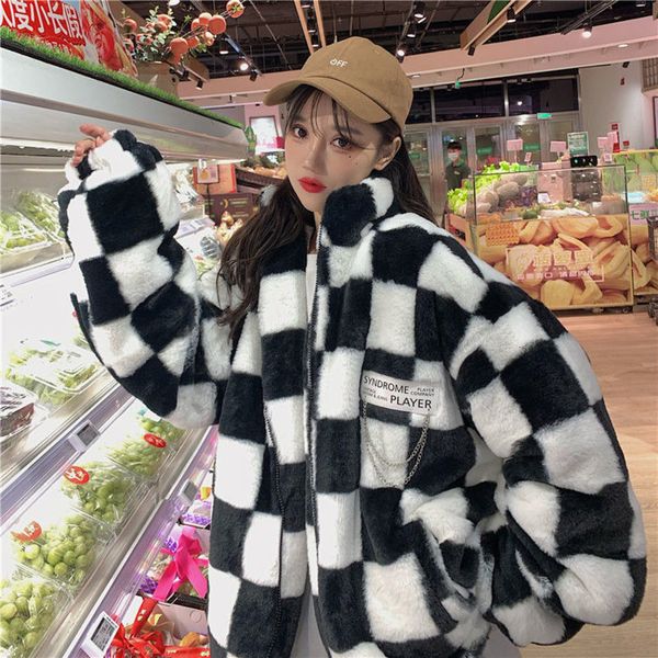 women's jackets black and white checkerboard jacket female pattern stand-up collar winter thickened zipper fashion retro korean, Black;brown
women's jackets black and white checkerboard jacket female pattern stand-up collar winter thickened zipper fashion retro korean, Black;brown