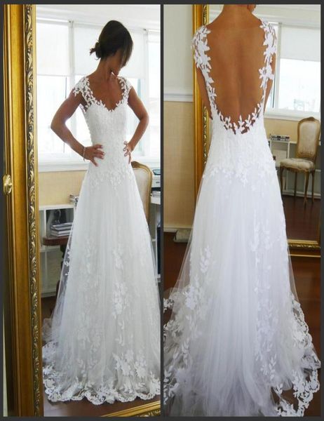 2019 backless beach a line lace tulle wedding dresses sweetheart neckline short sleeves court train9457387, White
2019 backless beach a line lace tulle wedding dresses sweetheart neckline short sleeves court train9457387, White