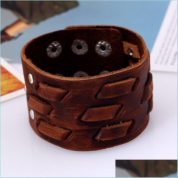 bangle retro brown weave leather bangle cuff mtilayer wrap button adjustable bracelet wristand for men women fashion jewelry drop de dhlt8, Black
bangle retro brown weave leather bangle cuff mtilayer wrap button adjustable bracelet wristand for men women fashion jewelry drop de dhlt8, Black