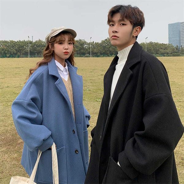 men's wool blends lovers mid-length woolen coat autumn winter thickened big fleece windbreaker korean trend british solid simple street, Black
men's wool blends lovers mid-length woolen coat autumn winter thickened big fleece windbreaker korean trend british solid simple street, Black