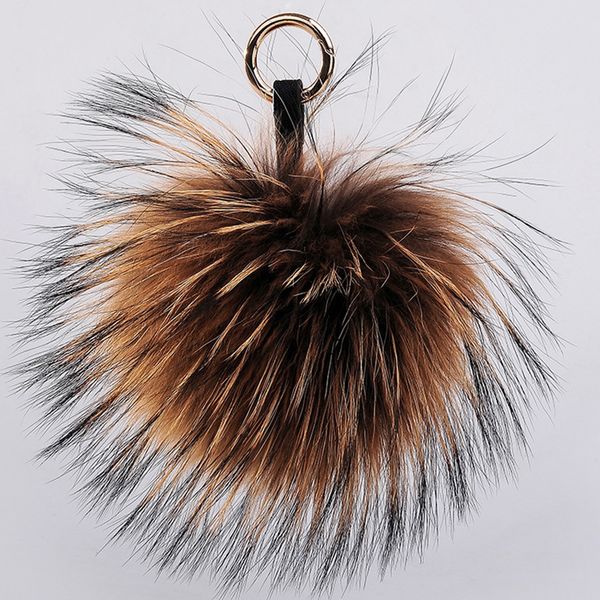 

keychains lanyards luxury 15cm fluffy raccoon fur ball real key chains pompom pompon keyring charm women bag pendant 221119, Silver