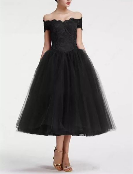 vintage black gothic wedding dresses tea-length bridal gowns a-line off shoulder bateau neck lace tulle garden beach engagement robe de mari, White
vintage black gothic wedding dresses tea-length bridal gowns a-line off shoulder bateau neck lace tulle garden beach engagement robe de mari, White