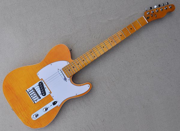 6 strings yellow electric guitar with flame maple veneer maple fretboardcan be customized as request
6 strings yellow electric guitar with flame maple veneer maple fretboardcan be customized as request
