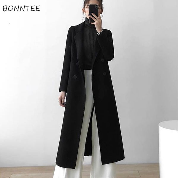 women's wool blends women autumn solid simple double breasted loose long overcoats all-match casual korean style female lady outwear 22, Black
women's wool blends women autumn solid simple double breasted loose long overcoats all-match casual korean style female lady outwear 22, Black