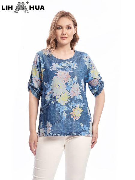 women's plus size tshirt lih hua women's plus size denim tshirt cotton woven print tshirt short sleeve pocket crew neck casual 221, Black
women's plus size tshirt lih hua women's plus size denim tshirt cotton woven print tshirt short sleeve pocket crew neck casual 221, Black