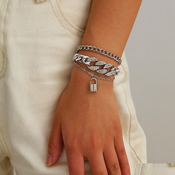 charm bracelets crystal cuban chain bracelet padlock charm mtilayer stacking bracelets for women fashion jewelry drop delivery dh5mc, Golden;silver
charm bracelets crystal cuban chain bracelet padlock charm mtilayer stacking bracelets for women fashion jewelry drop delivery dh5mc, Golden;silver