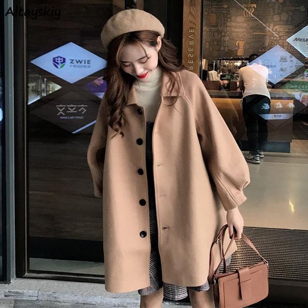 women blends long women khaki fall retro single breasted pure wide waisted lantern sleeve lady coats casual clothing all match ulzzang 22111, Black
women blends long women khaki fall retro single breasted pure wide waisted lantern sleeve lady coats casual clothing all match ulzzang 22111, Black