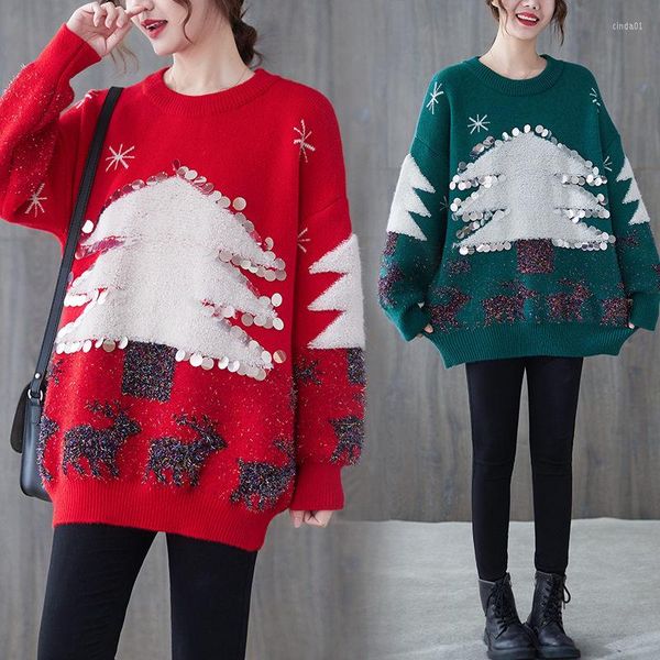 women's sweaters christmas tree sequin sweater women thickened autumn and winter pullover loose outer wear mid-length knitted, White;black
women's sweaters christmas tree sequin sweater women thickened autumn and winter pullover loose outer wear mid-length knitted, White;black