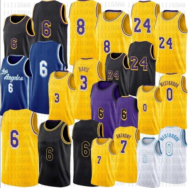 Image of Custom Basketball 23 Jersey 6 Russell 0 Westbrook 8 Basketball Black Carmelo 7 Anthony 3 Davis Mamba Lbj Purple Yellow