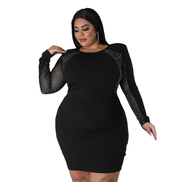 women plus size mini dresses casual long sleeve rhinestone bodycon party club dress sexy, Black
women plus size mini dresses casual long sleeve rhinestone bodycon party club dress sexy, Black