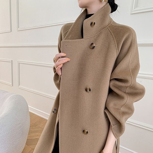 women's wool blends autumn and winter cashmere overcoat stand collar double breasted sided wool 221121, Black
women's wool blends autumn and winter cashmere overcoat stand collar double breasted sided wool 221121, Black