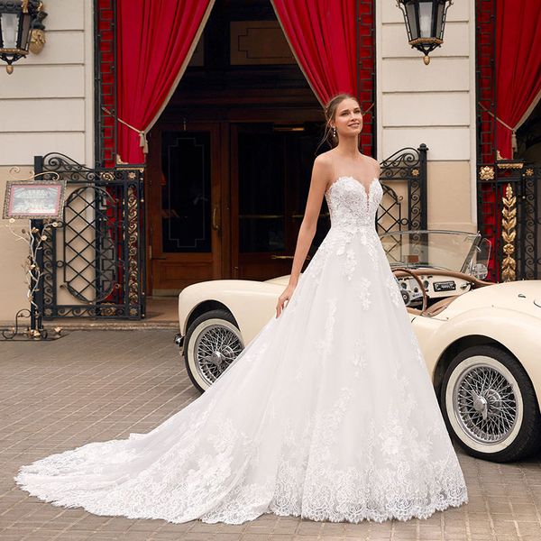 african a-line wedding dresses dubai elegant long train sheer crew neck lace appliques beaded vestios de novia bridal gowns with buttons plu, White
african a-line wedding dresses dubai elegant long train sheer crew neck lace appliques beaded vestios de novia bridal gowns with buttons plu, White