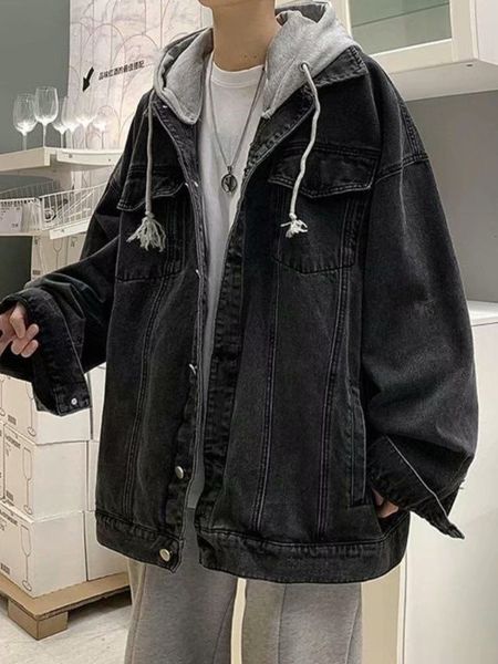 men's jackets fake two hooded denim jacket men's spring autumn trend oversize baseball jacket american hiphop hong kong style jean, Black;brown
men's jackets fake two hooded denim jacket men's spring autumn trend oversize baseball jacket american hiphop hong kong style jean, Black;brown