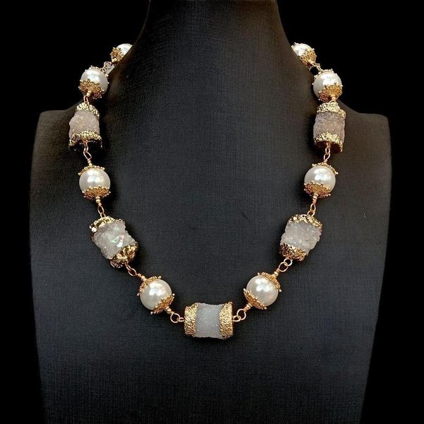 chokers yying natural white quartz druzy stone sea shell pearl necklace 20" women gift 221121, Golden;silver
chokers yying natural white quartz druzy stone sea shell pearl necklace 20" women gift 221121, Golden;silver