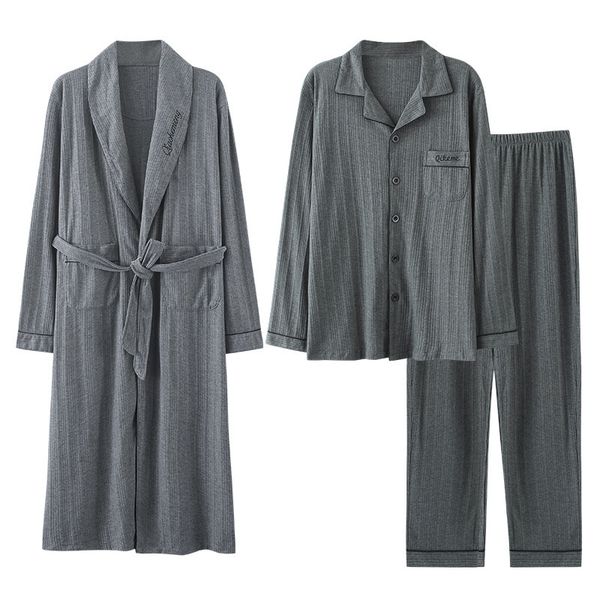 men s sleepwear spring and autumn cotton pajamas 3 piece set long sleeves bathrobe trousers pyjama male homewear lounge clothes pijama 22111, Black;brown
men s sleepwear spring and autumn cotton pajamas 3 piece set long sleeves bathrobe trousers pyjama male homewear lounge clothes pijama 22111, Black;brown