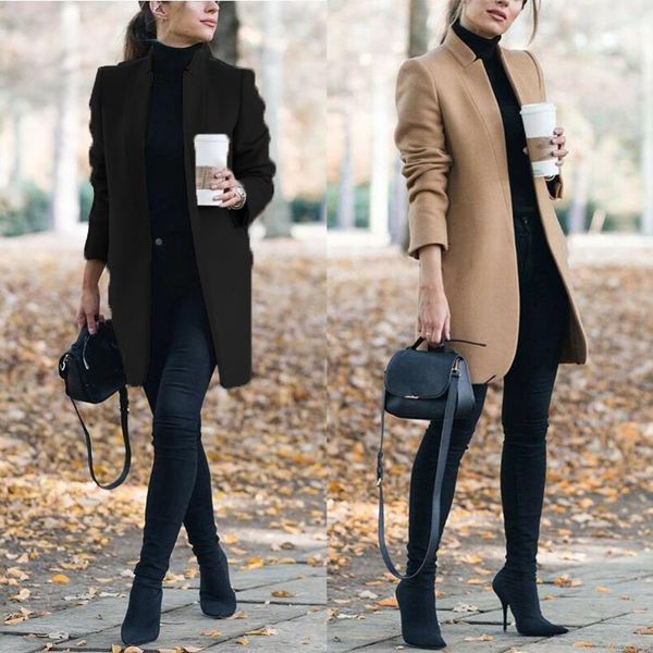 women's wool blends drop fashion women winter solid long sleeve jacket stand-up collar faux coat 221121, Black
women's wool blends drop fashion women winter solid long sleeve jacket stand-up collar faux coat 221121, Black
