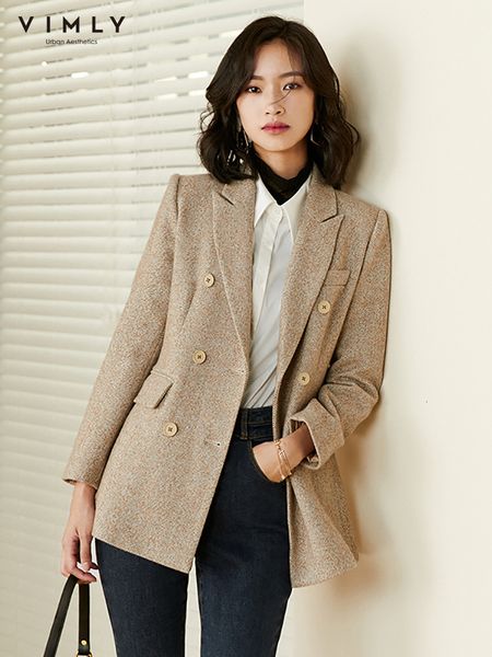 women's wool blends vimly blazer retro double breasted solid jackets autumn winter notched work wear coats lady outwear f3125 221121, Black
women's wool blends vimly blazer retro double breasted solid jackets autumn winter notched work wear coats lady outwear f3125 221121, Black