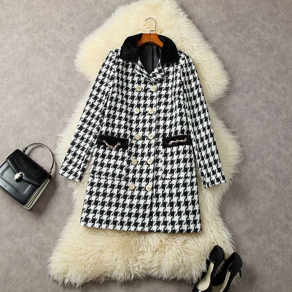 wool & blends european and american women's clothing for autumn/winter 2022 long sleeve double breasted plaid fashion chain tweed coat, Black
wool & blends european and american women's clothing for autumn/winter 2022 long sleeve double breasted plaid fashion chain tweed coat, Black