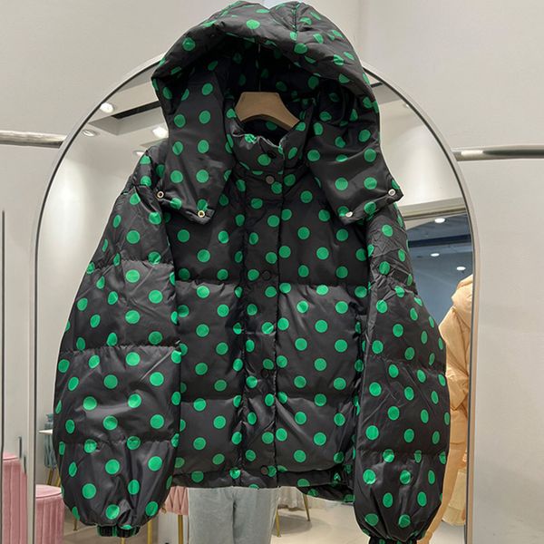 women's down parkas polka dots female coat winter thick hooded fashion jacket white duck korean 221121, Black
women's down parkas polka dots female coat winter thick hooded fashion jacket white duck korean 221121, Black