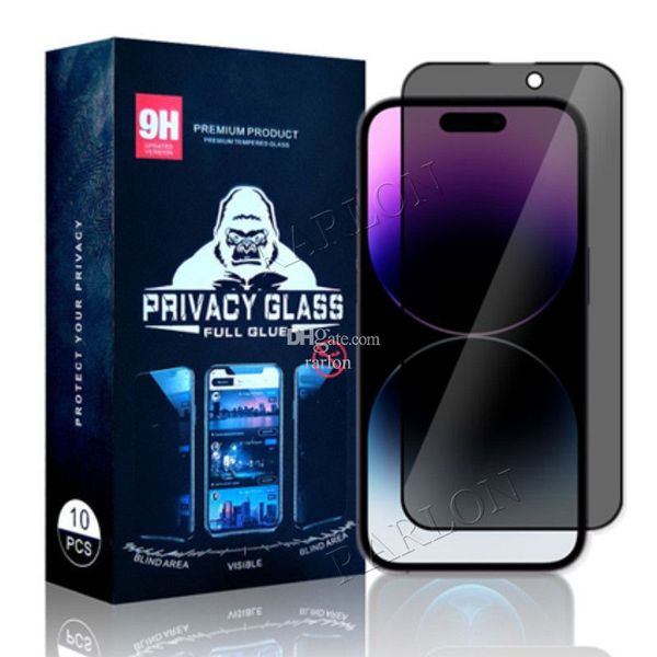 Image of privacy antispy tempered glass phone screen protector for iphone 15 14 pro max 14pro 13 13pro 12 11 xr xs x 8 7 plus 9h anti spy dark full coverage with retail package