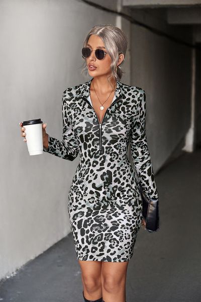 casual dresses fall winter women s zip up leopard print ladies slim v neck long sleeved mini pencil bodycon 221121, Black;gray
casual dresses fall winter women s zip up leopard print ladies slim v neck long sleeved mini pencil bodycon 221121, Black;gray