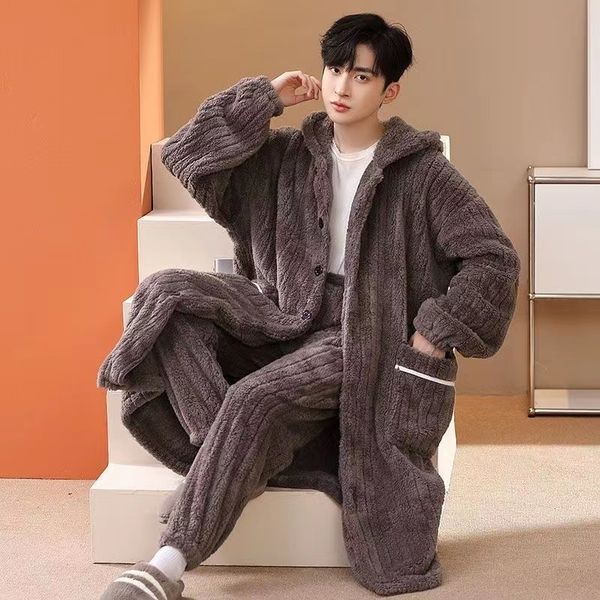 men s sleepwear l 4xl pajamas set coral fleece 2piece set nightgown thicken warm hooded comfortable loose casual homewear 221119, Black;brown
men s sleepwear l 4xl pajamas set coral fleece 2piece set nightgown thicken warm hooded comfortable loose casual homewear 221119, Black;brown