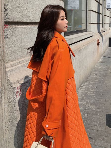 women's wool blends lanmrem patchwork plaid woolen coats women lapel long sleeves single breasted orange belt coat female streetwear cl, Black
women's wool blends lanmrem patchwork plaid woolen coats women lapel long sleeves single breasted orange belt coat female streetwear cl, Black
