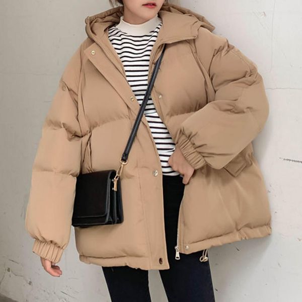 women's down parkas chic women coat simple winter solid color windproof hooded jacket 221121, Black
